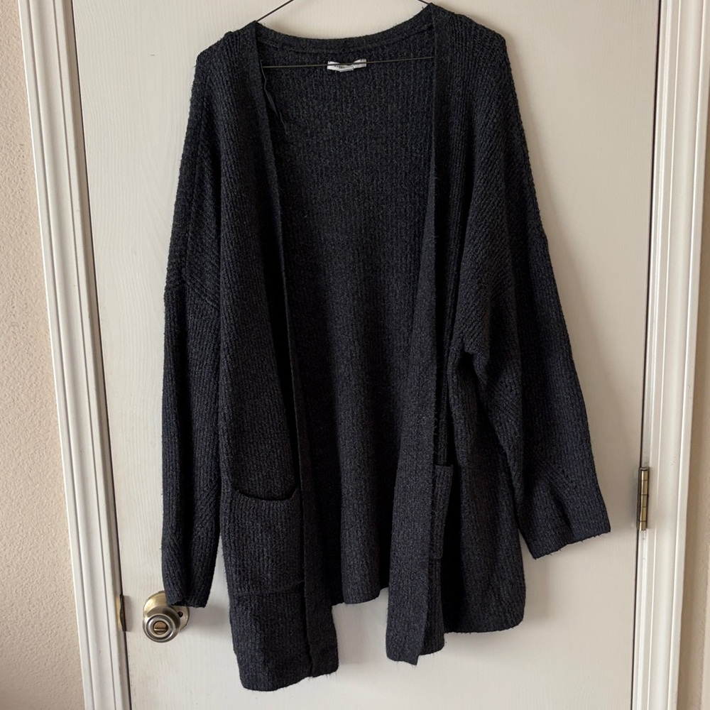 American Eagle Women's Dark Gray Open-Front Sweater